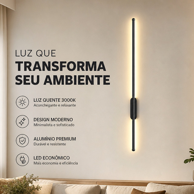 Arandela LED Linear Longa Bivolt 110V‑220V Design Minimalista Moderno para Quarto Cabeceira Corredor e Sala