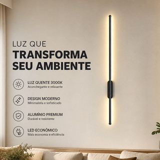 Arandela LED Linear Longa Bivolt 110V‑220V Design Minimalista Moderno para Quarto Cabeceira Corredor e Sala