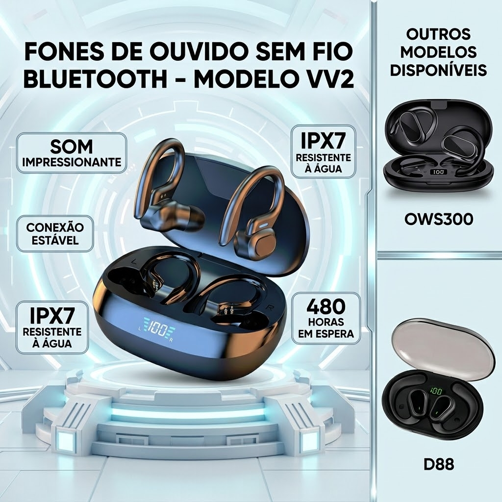 VOKRU fone de ouvido bluetooth sem fio Fone bluetooth barato com clipe para cancelamento de ruído e ganchos de orelha