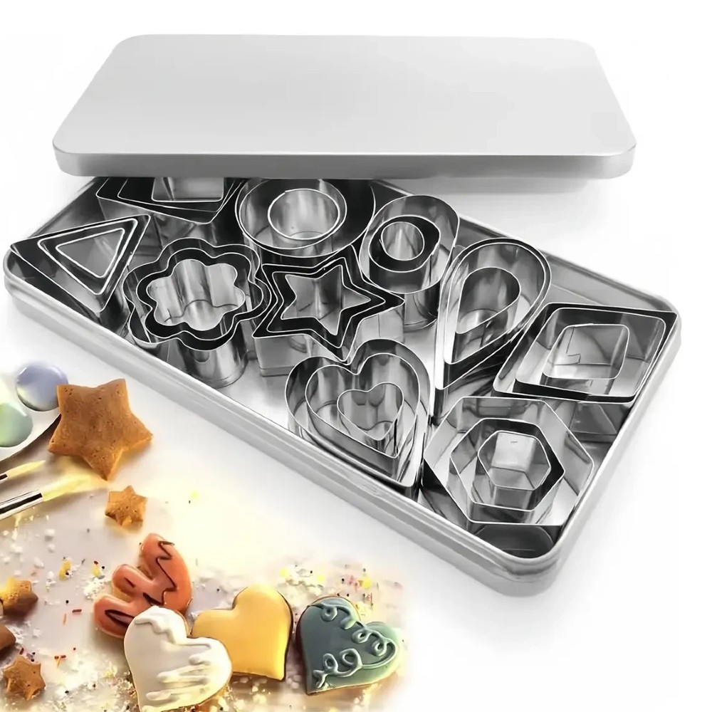 Kit com 30 Cortadores de Biscoito em Aço Inoxidável,Formas Variadas com Anéis de Mousse para Confeitaria Doméstica