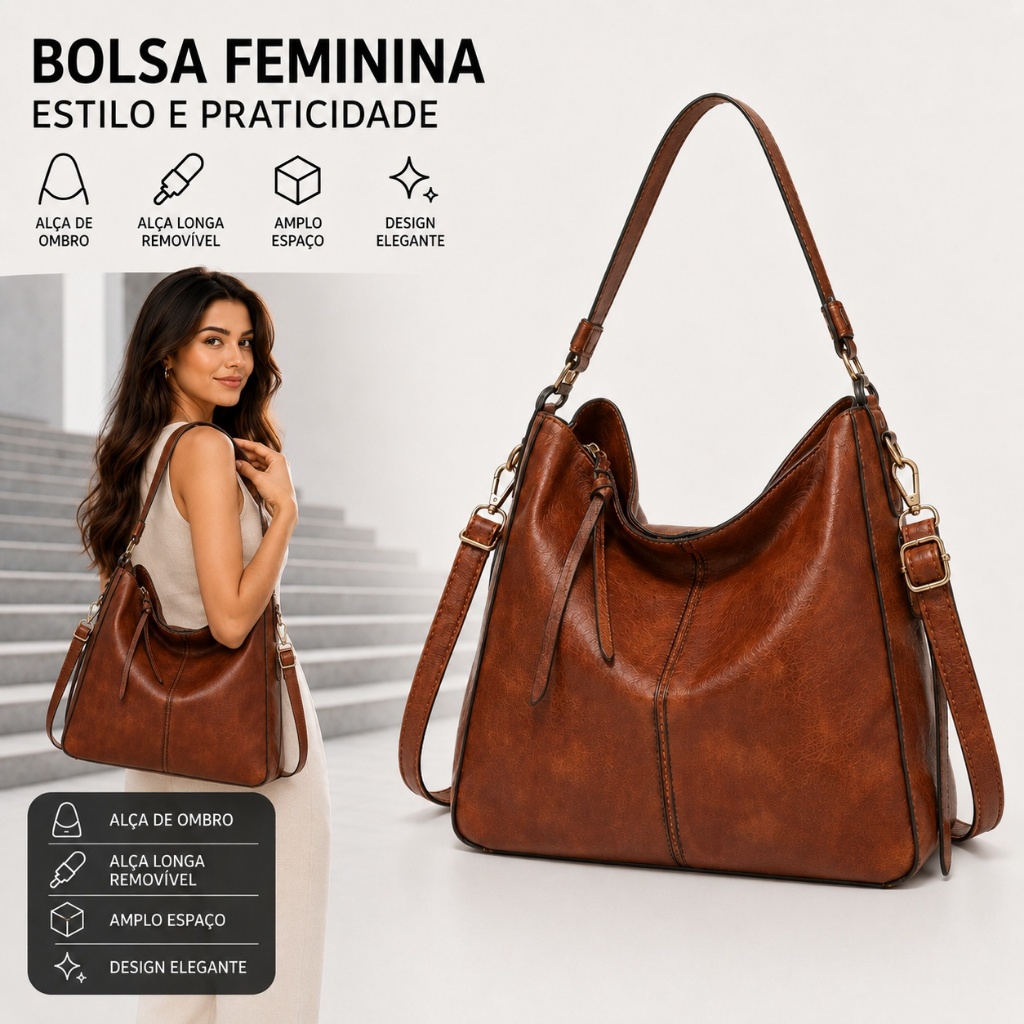 Bolsa grande De Ombro e transversal Feminina De Couro PU