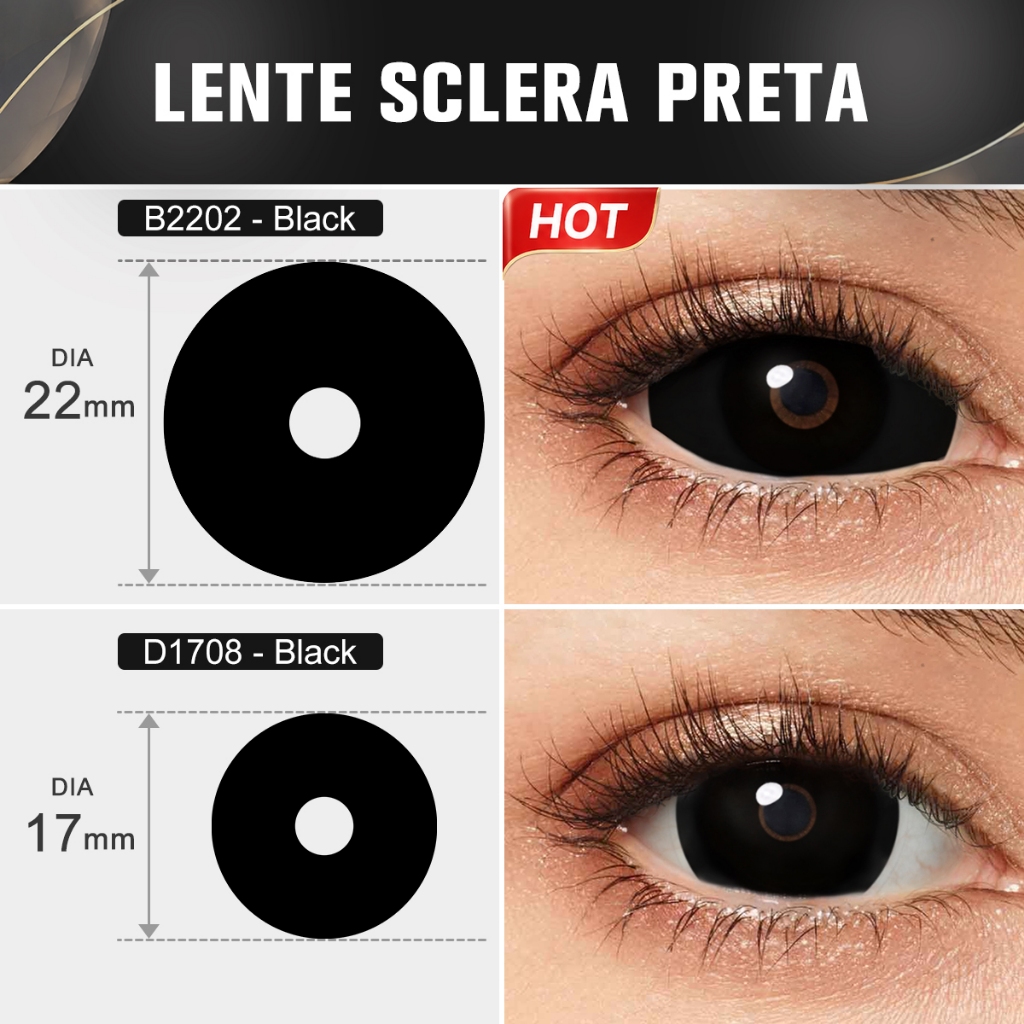 Pseyeche Lente De Contato Sclera Branca Preta 22mm 17mm Olhos Grande Halloween Cosplay Lente 1 Par