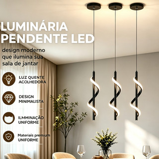 Lustre Pendente LED Espiral Moderno Bivolt 110V‑220V Design Minimalista para Cabeceira de Cama, Quarto e Sala