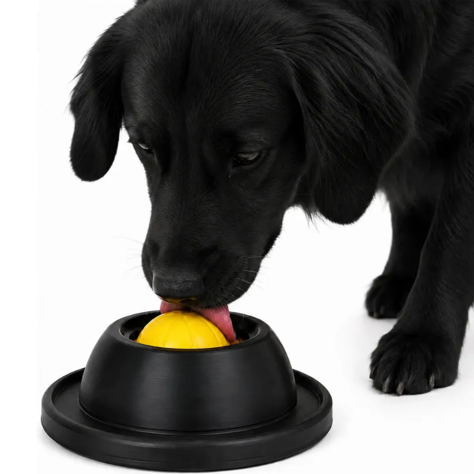 Brinquedo Interativo para Cães Bola Giratória Anti Ansiedade Dispenser Petisco Lambedor Comedouro Lento Pet Preto