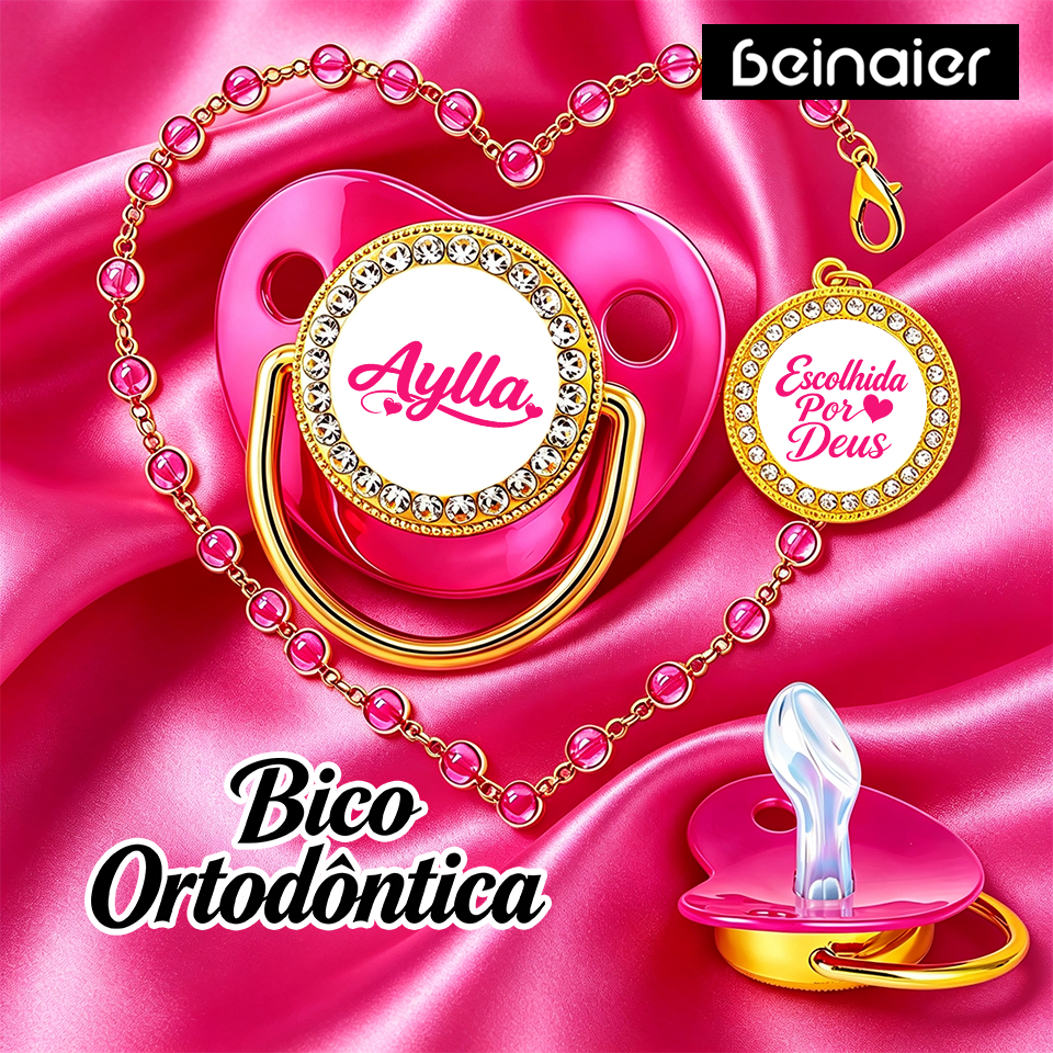 Kit Chupeta de Bebê Personalizada com Foto e Nome,Bico Redondo/Ortodôntica,0 a 36 meses,BPA Free