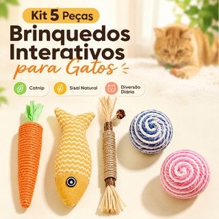 Kit 5 Brinquedos para Gatos com Catnip e Sisal - Mordedor Resistente para Dentes e Combate o Tédio