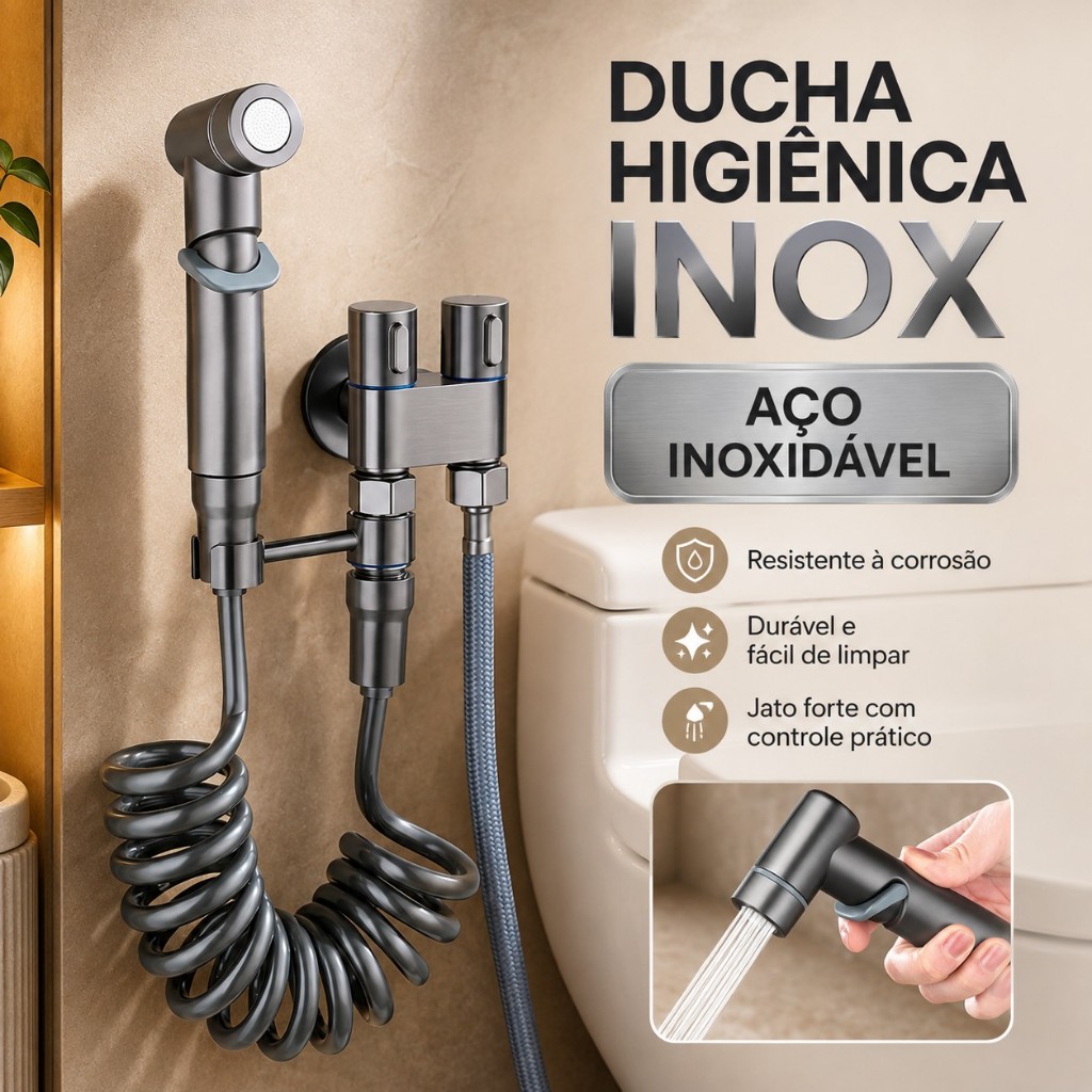 Ducha Aço inoxidável higiênica banheiro Duas Saídas De 1/2 Mm Com Registro Conjunto De Pulverizador