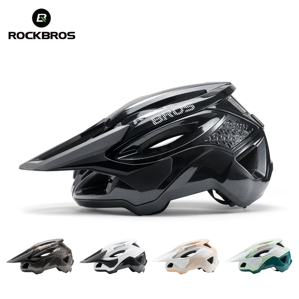 ROCKBROS Capacete De Bicicleta De Aba Larga , Leve , Ajustável , 58-62CM , À Prova De Choque , Respirável , MTB , Acessó
