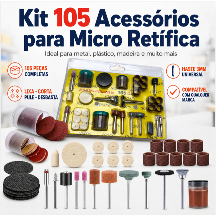 Kit 105 Acessorios Micro Retifica Dremel Compativel Lixar Cortar Polir