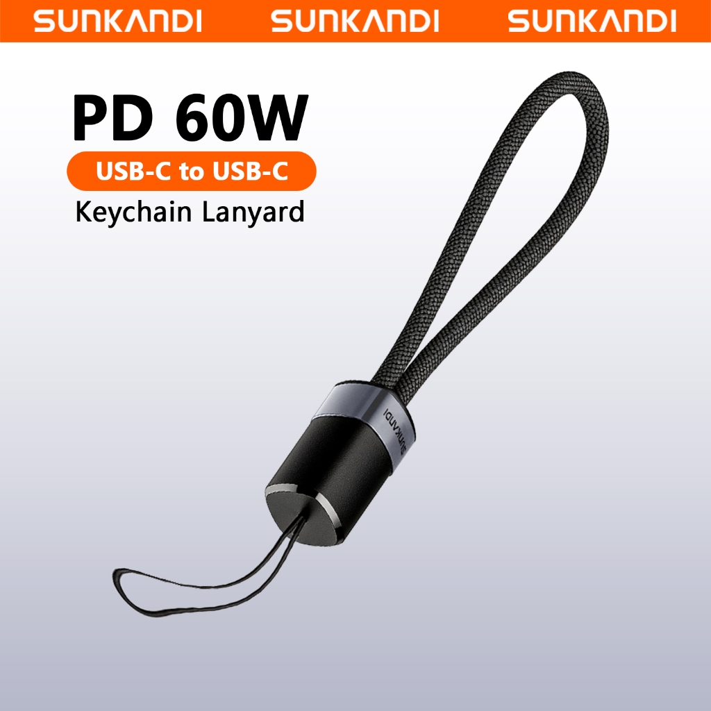 SUNKANDI PD 60W Chaveiro Cordão Cabo USB-C Para 2-Em-1 design Portátil A Maioria Dos Smartphones Banco De Potência