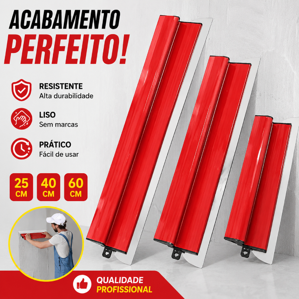 Desempenadeira Aço Inox 25/40/60cm com Lâmina Flexível Lisa Para Massa Corrida Drywall