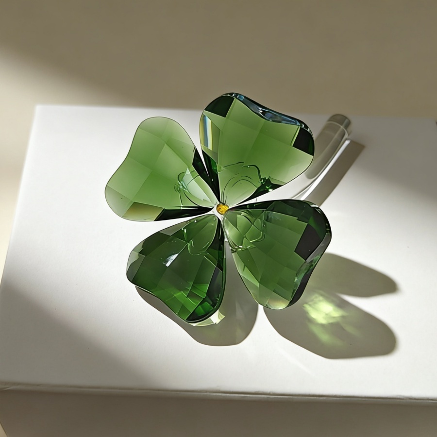 Ornamento De Mesa De Trevo De Quatro Folhas Verde De Cristal Artificial , Decoração De Charme Da Sorte