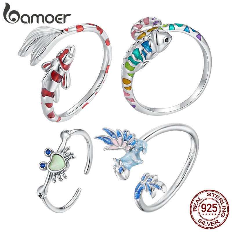 Bamoer 925 Prata Esterlina Animais Abertura Anel Koi Carpa E Baleia Moda Jóias Para Mulher