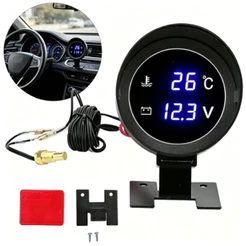 Medidor De Temperatura Água De Caminhão Digital LCD Redondo Sensor Moto + Voltímetro Voltagem 2 Em 1