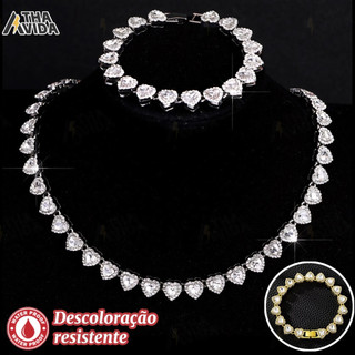 Colar em formato de coração cravejado com um diamante de 11 mm Colar em aço titânio Joia feminina requintada