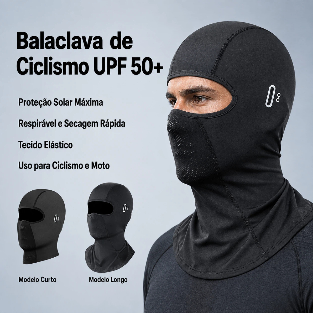 Touca Ninja Balaclava Proteção Solar UV50+ Respirável Com Furo Para Óculos Ciclismo Moto