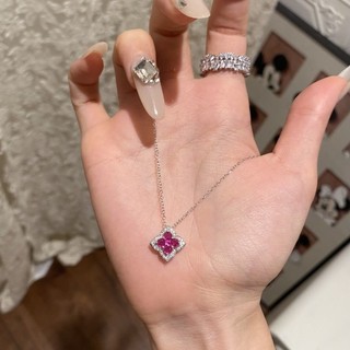 Conjunto De Joias De Trevo Rosa-Vermelho Vintage , Colar E Pulseira De Zircônia Totalmente Pavimentada , Acessórios Deli