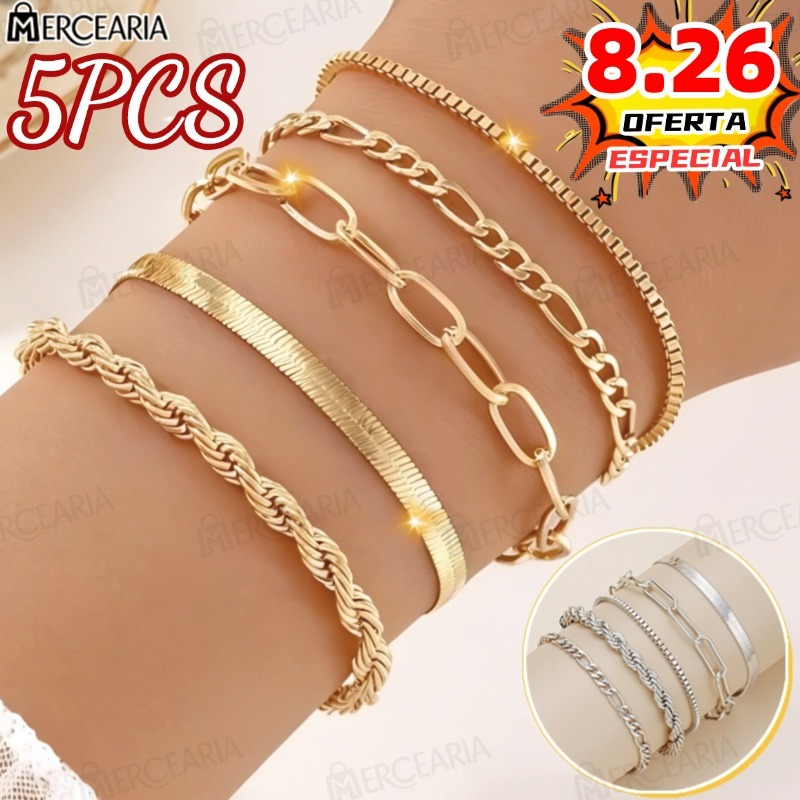 5 Pulseiras De Aço Inoxidável Hipoalergênicas, Resistentes A Manchas E à Prova d'água-MC