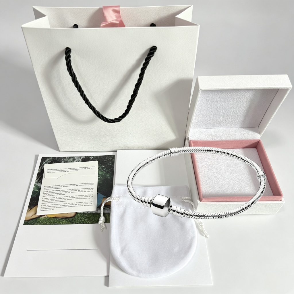 Pulseira feminina clássica de osso de cobra S925, estilo coração redondo/amor opcional + caixa de presente Original
