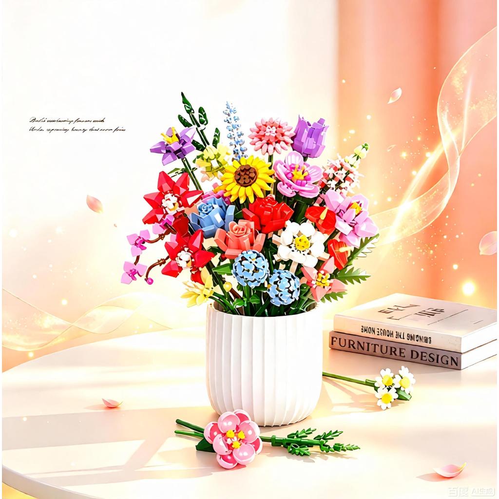 Brinquedo De Bloco De Construção 48 Pcs DIY Flor Aniversário Home Office Decoração Presentes Para Menina Menino
