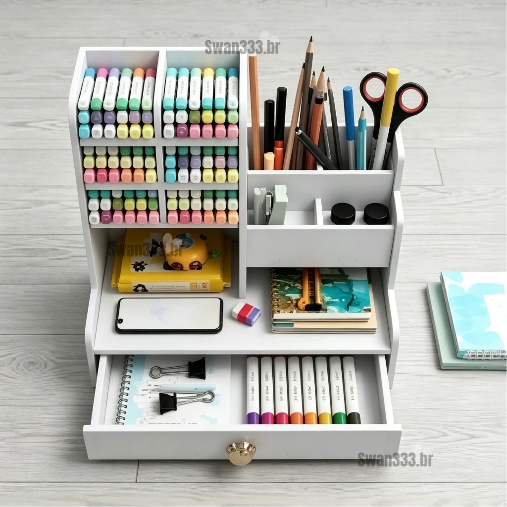 Organizador De Mesa Escritório Caneta de Estudo 5 andares Multiuso Extra Com Gaveta Multiuso C/ Gaveta Nicho