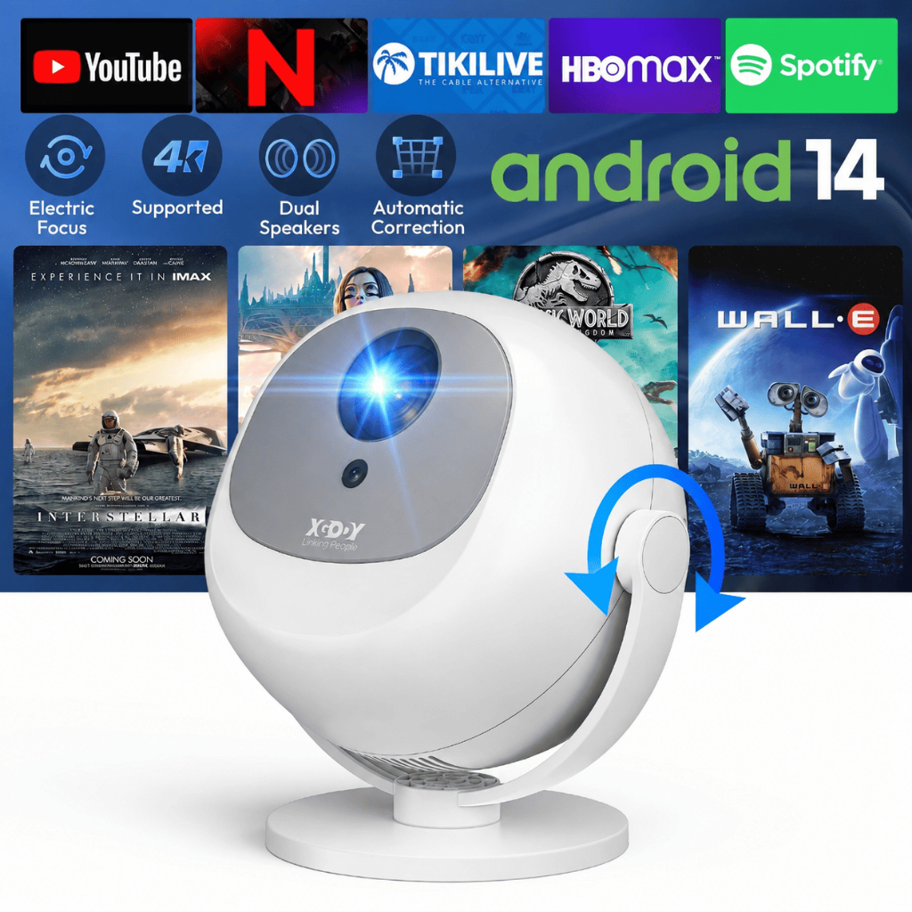 XGODY Gimbal A2 Full HD 1080P Projetor Wifi6 De Home Theater Alto-Falante 2 * 3W Integrad…