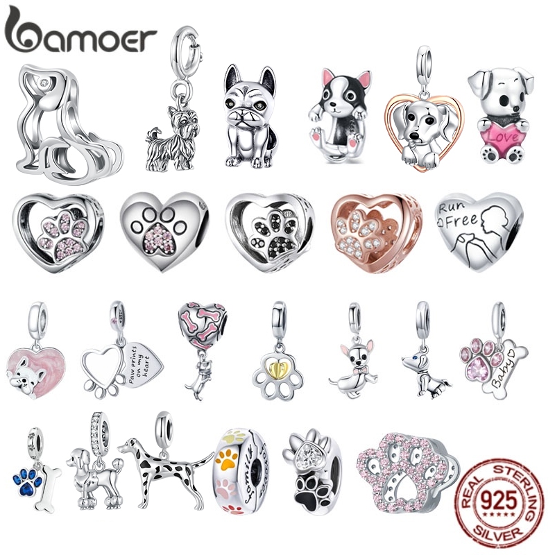 Bamoer 925 Prata Esterlina Charme Grânulo Cão Garra DIY Para Pulseira Pingente Jóias Presente
