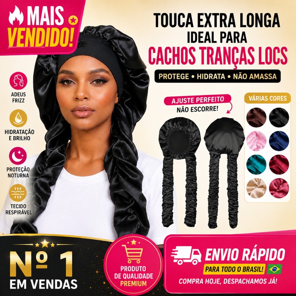 Gorro De Cabelo Extra Longo De Cetim , Botão Elástico Largo , Touca De Dormir , Tubo Scrunchie , Envoltório Para Cabelos