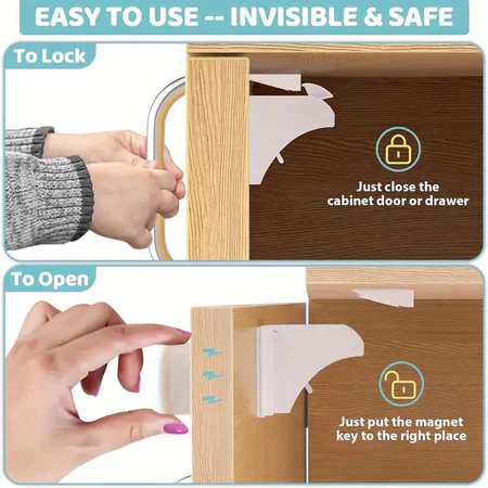 Kit 4 Travas Gaveta Armário Porta Gabinete Moveis Invisível Magnética Trancar segurança P/crianças — imagem 2 de 2