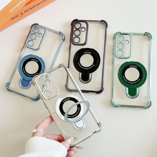 HEYOO Capa De Telefone Para Samsung S25 24 23 21 FE/Plus/Ultra Transparente Eletroimã Suporte Anel Anti Queda