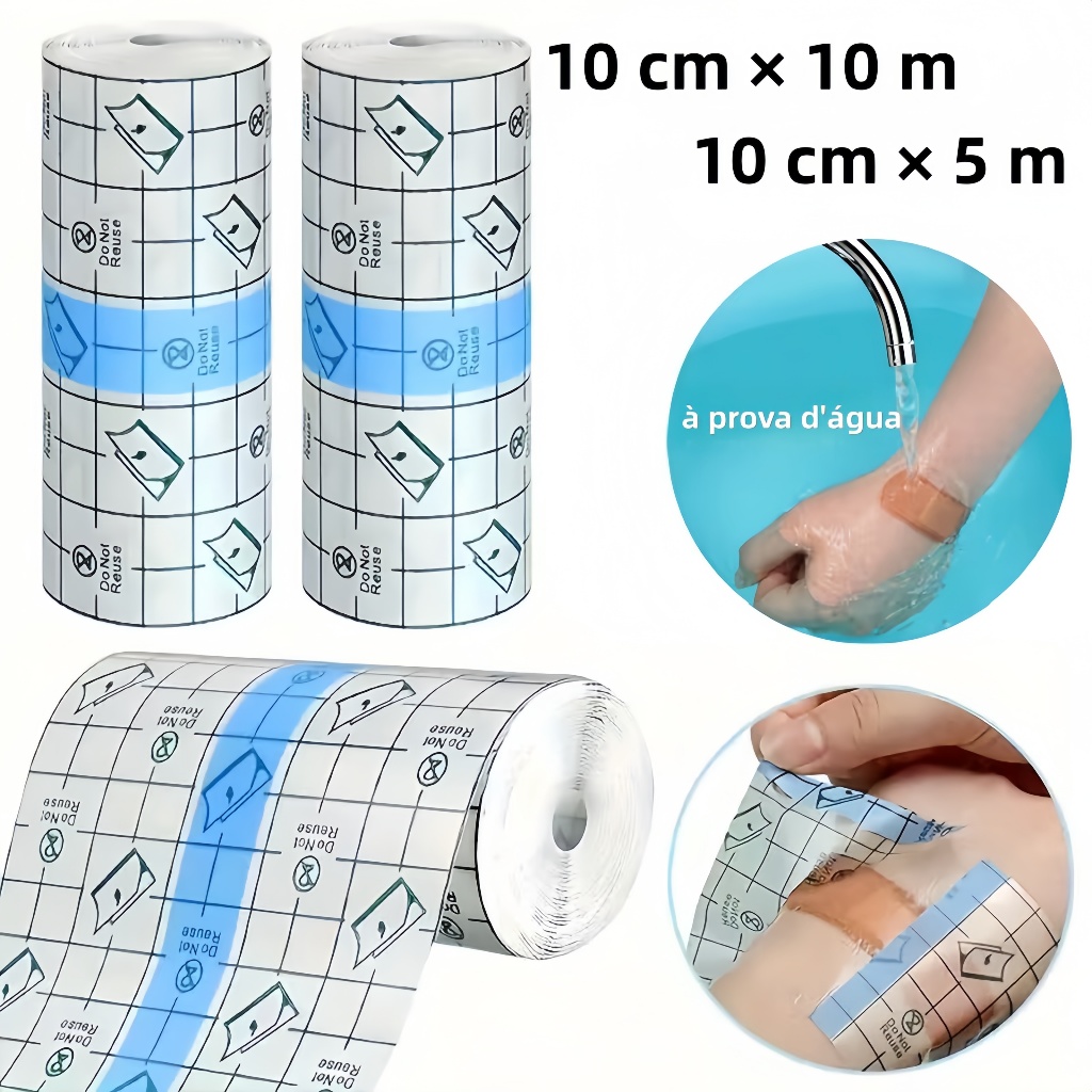 Curativo Adesivo Filme Rolo 10cm x10 mts / 10cm x5 mts Impermeável Flexivel Recortável Respiravel