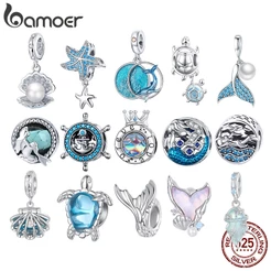 Bamoer Nova Chegada 925 Sterling Silver Underwater World Peixe Rodada Charme Beads Fit Pulseiras Colares Fazer Jóias