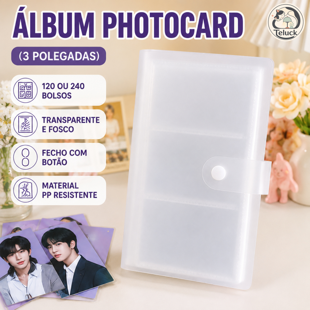 Álbum Photocard Transparente 3 Polegadas 120/240 BolsosPP Porta-Cartões com Botão