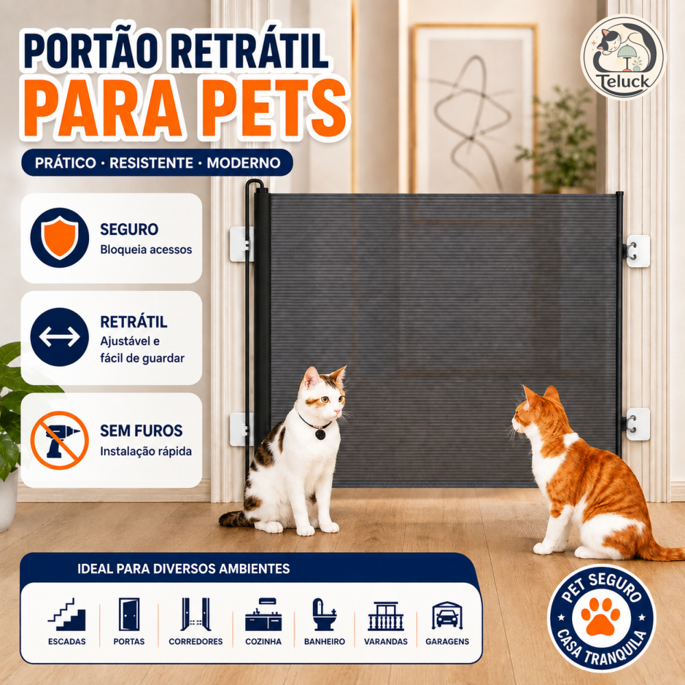 Grade de Segurança Retrátil Pet 110x78 ou 130x78cm SemFuro para Cães e Gatos