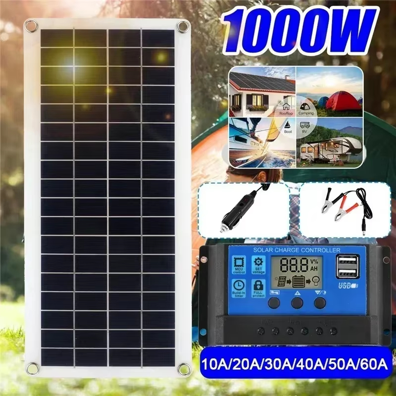 Painel Solar 1000W 12V Célula Com Controlador 60A 100A Carga Para Telefone RV Carro MP3 PAD Carregador Fonte De Bateria