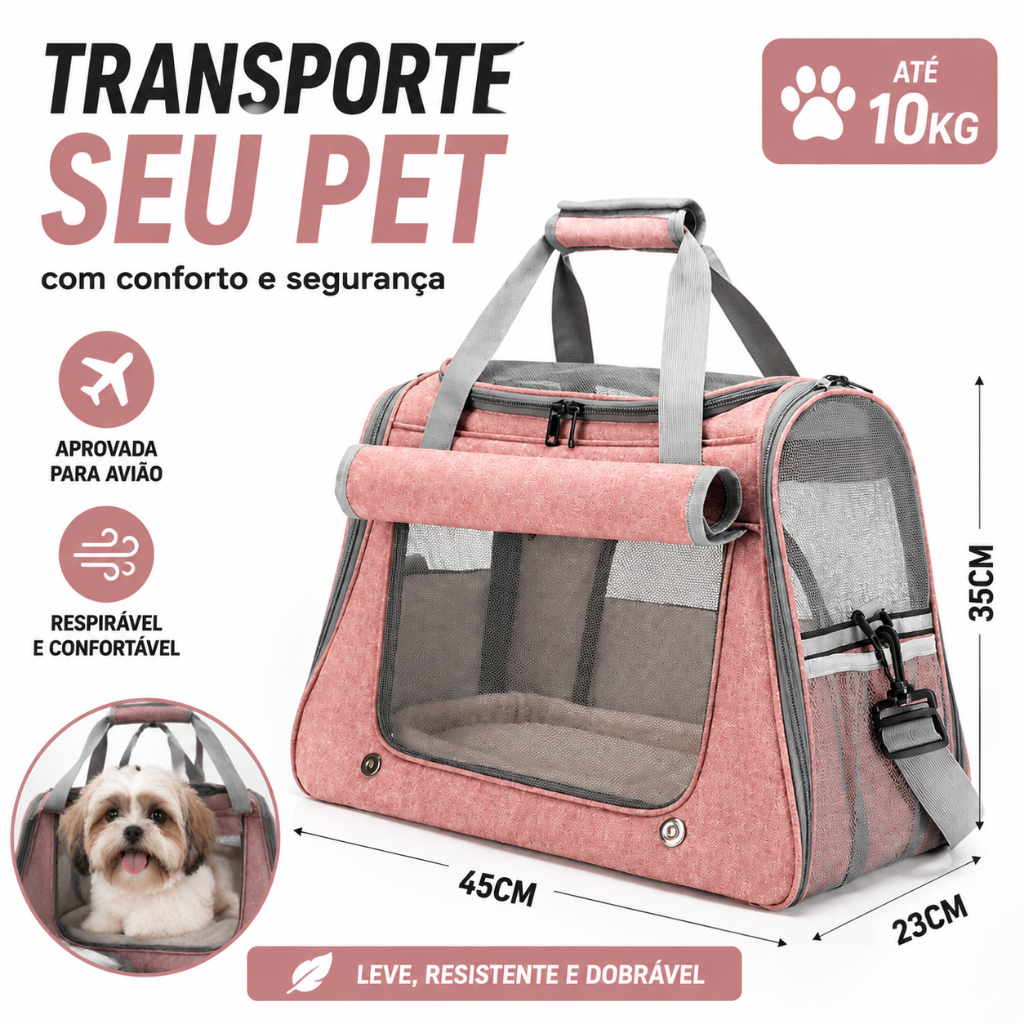 Bolsa Transporte Pet Cães Gatos Mochila Viagem Avião Cabine Resistente Leve Tela a Arranhões Respirável