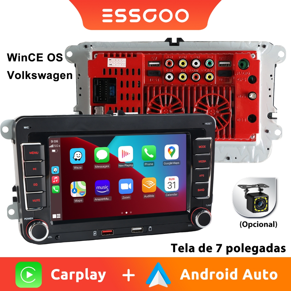 ESSGOO Reprodutor De Carro Com Tela IPS De 7 Polegadas Para VW Passat Jetta Assento Skoda Série CarPlay Sem Fio E Androi
