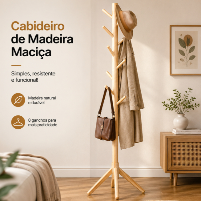 Cabideiro de Chao Envernizado Mancebo Arara De Roupas 8 Ganchos Em Madeira Cabide organizador