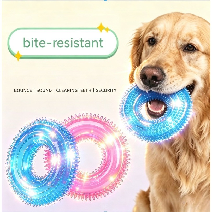 TPR Animal De Estimação Brilhante Brinquedo Resistente À Mordida Anel De Picada De Som Para Animais Bola Dentes De Limpe