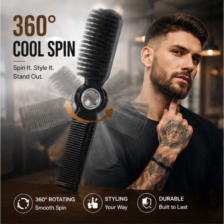 360 ° Escova Rotativa Para Pente De Barbeiro , 2 Em 1 , Masculina , Cabelo , Barba , Estilo , Pescoço , Ferramenta De Li