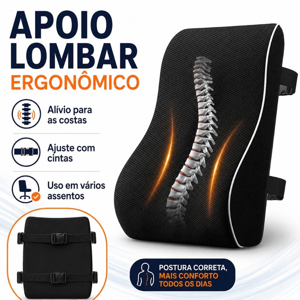Black Almofada Ergonômica de Apoio Lombar Para Cadeiras de Escritório, Carros