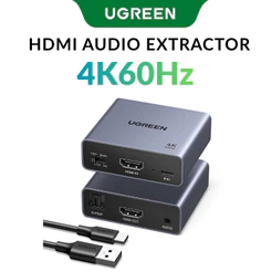 Extrator De Áudio HDMI UGREEN 4K60Hz Com Óptico E 3.5 Mm , Interruptor Duplo , Alimentação Externa , Revestimento De Alu