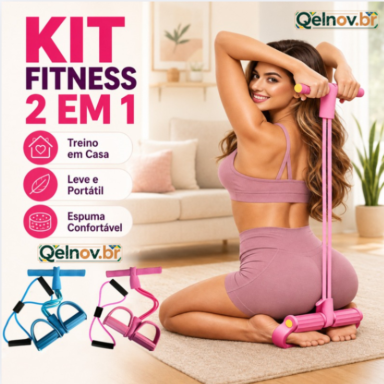 KIT 2 Elástico Extensor Para Exercícios Em 8 + Aparelho Fitness Para Abdominal Ginastica