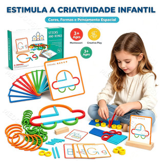 Brinquedo Educativo Madeira Montessori Quebra-Cabeça Anéis/Varetas-Jogo Criativos Inteligência para Crianças 3+ Anos