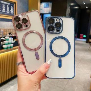 HEYOO Capa De Telefone Para iPhone 11 12 13 14 15 16 17 Pro Max/Plus Magsafe Transparente Borda Cromada