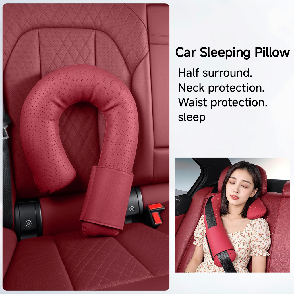 Travesseiro de dormir para carro, suporte lombar multifuncional, couro + espuma de memória, almofada de apoio para pesco