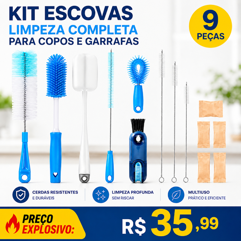 Kit Conjunto De 9 Escovas De Limpeza Multiuso Com Cabo Longo, Escova De Canudo, Escova De Limpeza De Copos