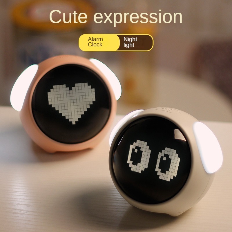 Crianças LED Emoticon Pixel Despertador Inteligente Luminoso Despertador Estudante Cabeceira Snooze Despertador Digital 
