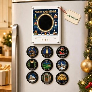 [Vem Com Música] Reprodutor De Vinil De Natal Registro De Geladeira Conjunto De Caixa De Magnética NFC Mini Ímãs Jingle