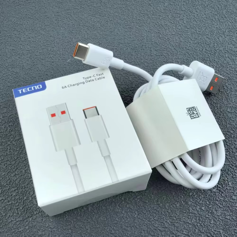 Cabo Tecno 6A USB Tipo C Original , 33W , 45W , 70W , 100W , De Carregamento Super Rápido Para Spark 20 , 30 , 40 Pro , 